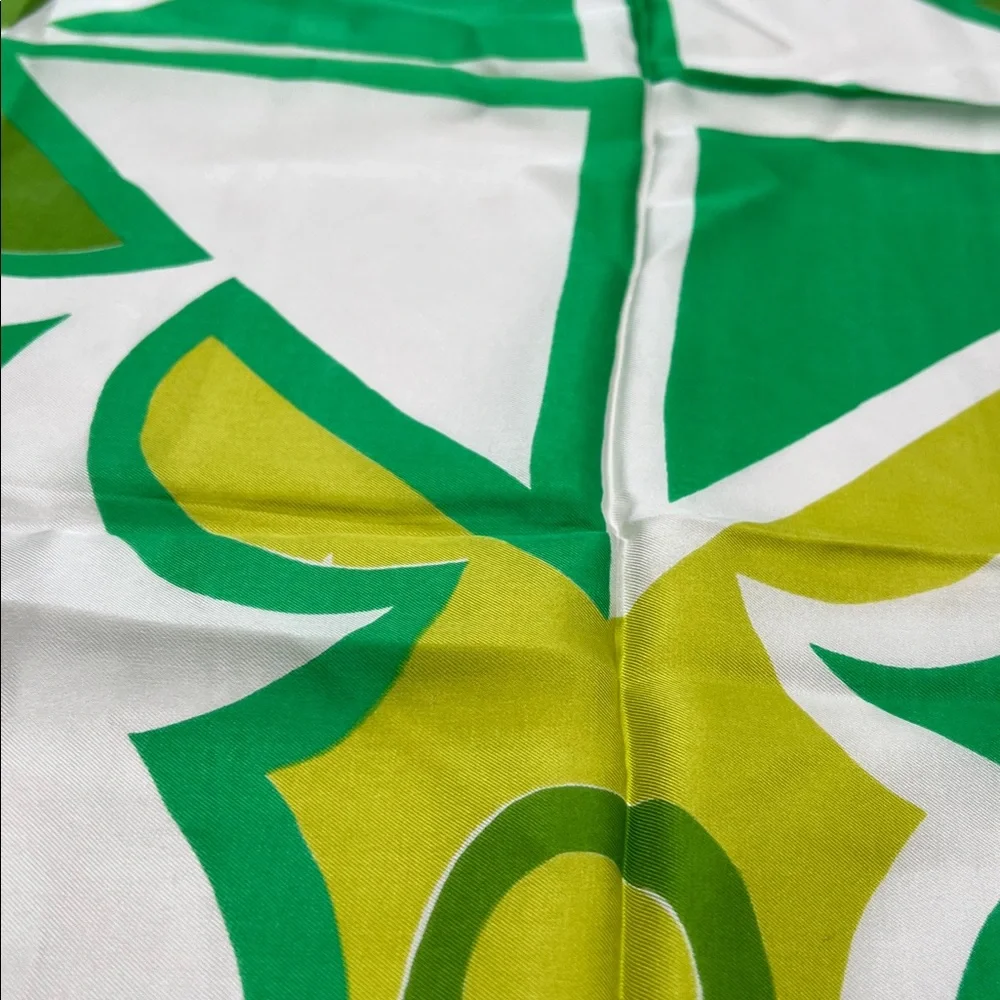 Vintage Vera Neumann geometric design neon greens and white 60’s scarf Japan